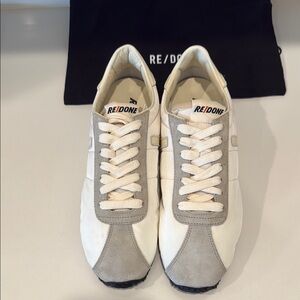 Re/Done White and Gray Retro Sneakers